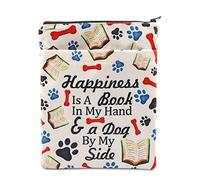 Book Lover Book Sleeve Dog Lover Gift Happiness is A Book in My Hand & a Dog By My Side Book Protector for Animal Lover (Happiness -B)