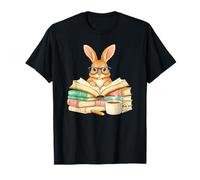 Book Lover Bunny Reading with Coffee Cute Easter T-Shirt
