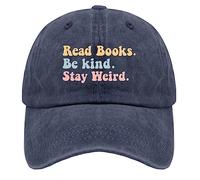 Book Lover Cap Read Books Be Kind Stay Weird Baseball Cap for Women Funny Denim Dad Hats Adjustable, Navy Blue, One size