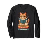 Book Lover Cat Reading Be Kind Library Books Design Long Sleeve T-Shirt