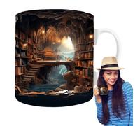 Book Lover Coffee Mug - Bookshelf Mug, Handmade Large Coffee Mugs | Book Club Large Drink Mug, Ceramic Tea Cup, High-end Material Coffee Mug,
