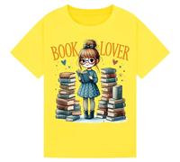 Book Lover | Cute Girl Reading Books | Bibliophile Aesthetic Art | Cozy Bookish Design | Gift for Readers Kids Girls and Women | World Book Day T-Shirt Yellow 7-8Y