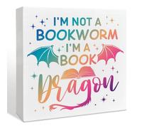 Book Lover Desk Wooden Box Sign Decor, Reading Wood Decorations for Home Office Library, Book Lover Gifts for Women Men Bookish Book Worm Librarian, I'm Not A Bookworm I'm A Book Dragon