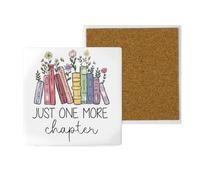 Book Lover Gifts for Women Ceramic Coaster with Cork Backing Pads, Square Coaster Pads for Bookworm, UV Printing, 10 X 10 X 0.7 Cm - Just One More Chapter