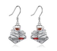 Book Lover Gifts Sterling Silver Book Drop Earrings Books Jewellery Gifts for Coffee Lovers Women