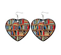 Book Lover Heart Shaped Bookshelf Earrings Acrylic Ornament Earring Jewelry for Mother Valentine's Day Easter (Black, One Size)