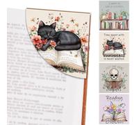Book Lover Leather Bookmarks Gifts - Wxiben 4Pcs Vintage Flower Corner Bookmark Skeleton Black Cat Book Page Markers for Women Men Reader Teacher Students Bookish Bookworm Birthday Gifts