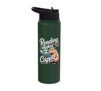Book Lover Reading Makes Me Cappy Pun Capybara Reading Stainless Steel Insulated Water Bottle