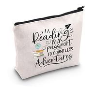 Book Lover Storage Bag Literary Book Themed Reading is a Passport to Countless Adventures Zipper Pouch Gifts for Bookworm (Reading is a Passport B EU)