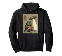 Book Lover UFO Alien Abduction Vintage Japanese Cat Pullover Hoodie