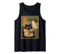 Book Lover UFO Alien Abduction Vintage Japanese Cat Tank Top