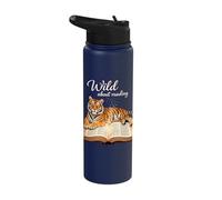 Book Lover Wild About Reading Tiger Bookworm Stainless Steel Insulated Water Bottle