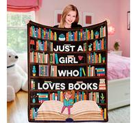 Book Lovers Gifts for Girls, Just A Girl Who Loves Books Blanket, Soft Fleece Flannel Book Lovers Throw Blanket, Reading Gifts Ideas for Kids Readers Librarian Bookish Bookworm Graduation, 101x127 cm