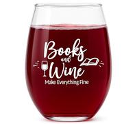 Book Lovers Gifts for Women - Stemless Wine Glass for Readers - Funny Bookish Gift, Christmas & Stocking Stuffer for Women Who Love Books and Wine - Books and Wine Make Everything Fine