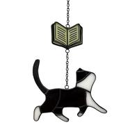 Book Lovers Gifts Stained Glass Black Cat Suncatcher with Open Book, Handcrafted Window Hanging Decor for Readers, Librarians, Teachers and Cat Moms
