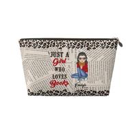 Book Lovers Makeup Bag Gifts for Women Personalized Portrait Bookworm Cosmetic Bag Zipper Pouch Custom Just A Girl Who Loves Book Makeup Zipper Pouch Bag Librarian Gifts for Birthday Christmas,03