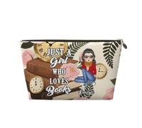 Book Lovers Makeup Bag Gifts for Women Personalized Portrait Bookworm Cosmetic Bag Zipper Pouch Custom Just A Girl Who Loves Book Makeup Zipper Pouch Bag Librarian Gifts for Birthday Christmas,10