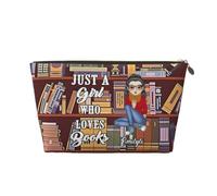 Book Lovers Makeup Bag Gifts for Women Personalized Portrait Bookworm Cosmetic Bag Zipper Pouch Custom Just A Girl Who Loves Book Makeup Zipper Pouch Bag Librarian Gifts for Birthday Christmas,13