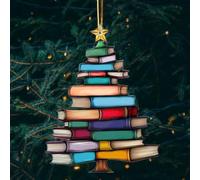 Book Lovers Ornament Acrylic Reading Book Books Stacked Suncatcher Ornaments Love Bookish Decor Librarian Gifts for Christmas Holiday New Year Party Xmas Tree Decorations Hanging