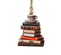 Book Lovers Ornament Acrylic Reading Book Coffee Cup Ornaments Love Bookish Decor Librarian Gifts for Christmas Holiday New Year Party Xmas Tree Decorations Hanging