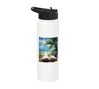 Book Lovers Paradise Tropical Beach Reading Scene Stainless Steel Insulated Water Bottle