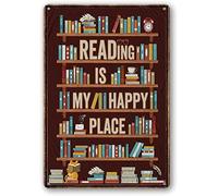 Book Lovers Reading Is My Happy Place Vintage Decor Poster Wall Art Decor Metal Sign Poster 8X12 Inches