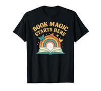 Book Magic Starts Here Rainbow Butterfly Vintage Reading 90s T-Shirt