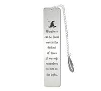 Book Mark for Women Men, Metal Bookmark with Inspirational Quote Happiness Can Be Found Even in The Darkest of Times, Book Accessories with Hanging Charm Gift for School Uni Reading Teacher