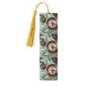 Book Marks for Readers Book Lovers Compass Vintage Ocean Sea Sailing Map Wooden Bookmark with Tassels