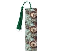Book Marks for Readers Book Lovers Compass Vintage Ocean Sea Sailing Map Wooden Bookmark with Tassels