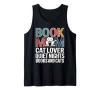 Book Mom Cat Lover Quiet Nights Books and Cats Tank Top
