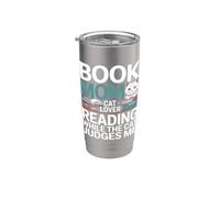 Book Mom Cat Lover Reading While The Cat Judges Me Stainless Steel Insulated Tumbler