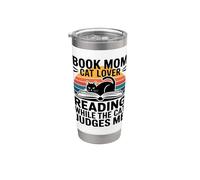 Book Mom Cat Lover Reading While The Cat Judges Me Stainless Steel Insulated Tumbler