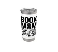 Book Mom Cat Lover Turning Pages with My Cat Stainless Steel Insulated Tumbler