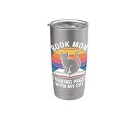 Book Mom Cat Lover Turning Pages with My Cat Stainless Steel Insulated Tumbler