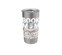Book Mom Cat Lover Turning Pages with My Cat Stainless Steel Insulated Tumbler