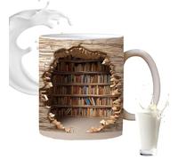Book Mug,2D Flat Pattern 350ml Bookshelves Hole in a Wall Mug - Novelty Ceramic Cup for Women Readers Bookish Book Club Bookworm Birthday Bar Latte Kitchen Christmas Water Lovers