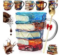 Book Mug, 3D Book Mug for Books Lover, Hand Blown 11oz Stained Glass Books Shaped Cup (A)