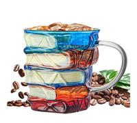 Book Mug - Creative Cup, Decorative Mug | Transparent 350ml, Painted Design Inspiration Reading, Desk Accessory Shelf Coffee Tea Original Gift for Home Readers
