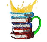 Book Mug - Stained Glass Bibliophile Mug with Stack of Books | Literary Accessory for Hot and Cold Drinks Writers Teachers Friends Family Reading Lovers