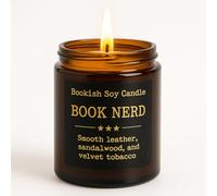 Book Nerd Candle - Leather & Amber Scent | Luxury Soy Wax Candle Gift | Handmade for Book Lovers | Cosy Reading Candle 200ml in Amber Jar