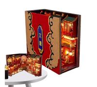 Book Nook,Book Nook Kit,Tang Dynasty Booknook Kit with LED Light - Bookshelf Insert, Avenue, Wooden Puzzle, Bookend Building for Home, Bookshelf Decoration