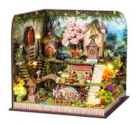 Book Nook DIY Kit Miniature House, LED Lighting Electronic Music Player Magical Forest Garden Bookshelf Retro Design Green Plants Flowers Creative Gift for Adults Teenagers