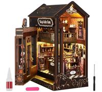 Book Nook Kit,3D Wooden Puzzle Bookends with LED Light, Book Nook Miniature Kits DIY Miniature Dollhouse Booknook Kit for Home Desk Decor