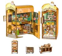 Book Nook Kit - 3D Wooden Puzzles DIY Miniature House Kit with Led Light, Dollhouse Miniature Toys for Craft Lovers Teens and Adults(Coffee and Home)