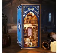 Book Nook Kit, Booknook Library Bookstores for Adults and Teens, 223 Pieces DIY Miniature House with Light, 3D Puzzle Wooden Bookends Adults, 3D Wooden Puzzle Bookshelf Decor (Blue)
