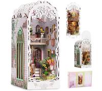 Book Nook Kit Decorative Bookend Stand Creative Bookshelf Miniature Booknook Kit 3D Wooden Puzzle for Adults Room Dollhouse Decoration (Garden House)
