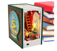 Book Nook Kit - Decorative Miniature Bookss Kit, 3D Wooden Merry Christmas House Model | Build Bookshelf, Miniature House Kit with LED Light for Girls Crafts, Christmas Village Scene, Charm