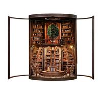 Book Nook Kit,DIY Craft Kit For Adults Mini Wooden Dollhouse Tree Of Knowledge Circular Library Miniature Diorama,Book Nook with LED Light Handmade Model Art Craft Kit For Bookshelf Decor
