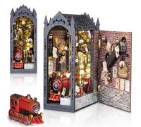 Book Nook Kit DIY, DIY Miniature Dollhouse Kits Magic Railway Bookend with LED Light Collectibles Display Shelf Gifts for Family and Friends